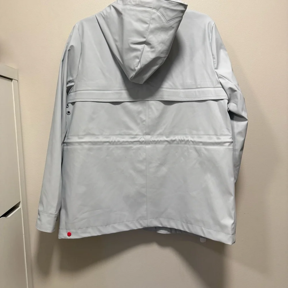 Hunter Abbey Short Rubberized Rain Jacket Light Gray Medium Waterproof Coat - Picture 9 of 10